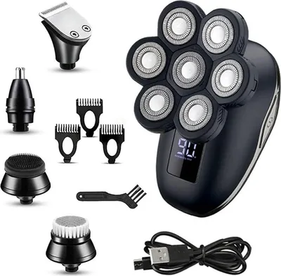 Produktbild von Elektrorasierer 6-in-1 Wasserdichter Rasierer für glatte Köpfe, Nass/Trocken Elektrorasierer - Herren Pflegeset mit LED-Display, Wiederaufladbar, Aufsätze: 6, - 7D Rasierapparat, H