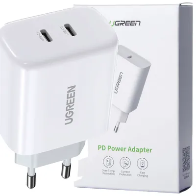 Produktbild von UGREEN USB-C+USB-C 40W PD Wall Charger (20W+20W) EU White