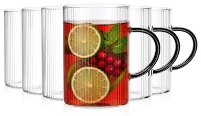Produktbild von Vilde | Trinkgläser 6er Set 290 ml - Geriffeltes Glas - mit Schwarzem Henkel