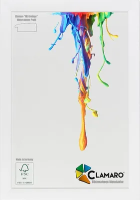 A white picture frame with colorful paint splashes dripping from the top.