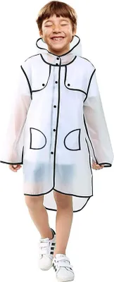 Produktbild von Kinder Regenmantel, Transparenter Regenponcho Faltenfrele Kapuze Regenbekleidung für Jungen Mädchen von 3-12 Jahren