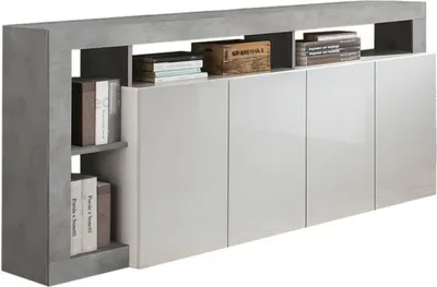 Produktbild von Wohnzimmerschrank Cadiz BC, 4 Türen, Hochglanz Weiß Grau Betonoptik
