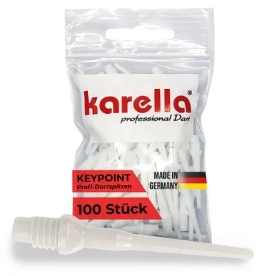 Produktbild von Karella Profi Dartspitzen Keypoint-Special,  Germany, 100 Stück, 2BA Gewinde, extrem stabile Dartspitzen Kunststoff, äußerst langlebig Softdart Spitzen, Soft Tips, weiß,Spitzen für Dartautomat