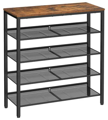 Produktbild von Schuhregal - Schuhablage - 5 Ebenen - Offenes Design - Große Ablagefläche für Taschen - 28 x 75 x 93 cm - Vintage-Braun