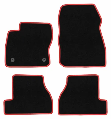 Produktbild von Velours-Fußmatten für Ford Focus MK3 USA 2010-2019 (Limousine/Kombi) – 4-tlg, Schwarz/Rot, passgenau – Wielganizator CARLUX