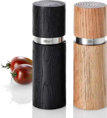 Immagine prodotto di Set di macinini per spezie AdHoc Textura, con contenitori per pepe e- 15 cm - Legno scuro e chiaro - Set di macinini per spezie