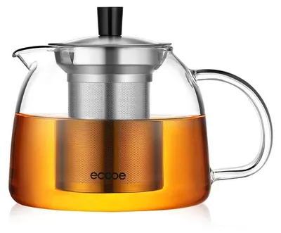 Immagine prodotto di Teiera in vetro con infusore, capacità 1000 ml, resistente al calore, con inserto in acciaio inossidabile, trasparente