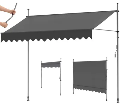 Obrázek produktu pro Balkónová markýza – montáž bez vrtání – výškově nastavitelná – voděodolná a s UV ochranou – šedá, rozměry 3,5 x 1,2 m