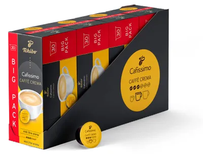Produktbild von Tchibo Cafissimo Vorratsbox Caffè Crema mild Kaffeekapseln, 120 Stück – 4x 30 Kapseln (Kaffee, mild mit sanftem Aroma), nachhaltig & fair gehandelt