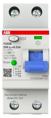 Obrázek produktu pro RCCB typ B 2P 25A,30mA,3kA,2TE - Proudový chránič 2-čl F202B-25/0,03-2TE