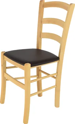 Produktbild von t m c s Tommychairs - Stuhl VENICE für Küche und Esszimmer, robuste Struktur aus lackiertem Buchenholz im Farbton Naturfarben und gepolsterte Sitzfläche mit KUNSTLEDER in der Farbe Mokka bezogen