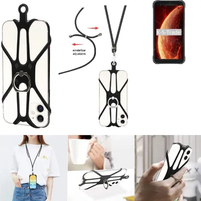 Produktbild von K-S-Trade 3in1 Handykette Handyband Handykordel Halsband Smartphone-Ring Handy-Ring kompatibel mit Blackview BV4900 Fingerhalterung Handyring
