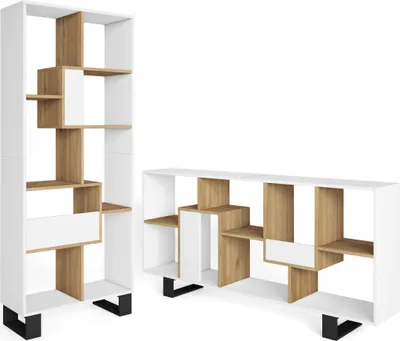 Produktbild von Bücherregal Bibliothek, 67x31x174cm, Industriedesign, Weiß und Eiche