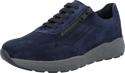 Produktbild von Dunkelblaue Damen Sneaker mit seitlichem Reißverschluss, Schnürung und robuster Gummisohle