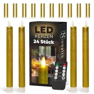 Zdjęcie produktu dla Świece LED prętowe złote z timerem wosk naturalny dekoracja 2 szt