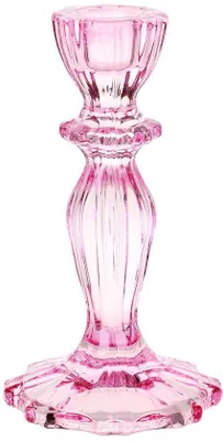 Produktbild von Unyqoos® Rosa Glas-Kerzenhalter 16 cm – eleganter Stabkerzenhalter für Tisch- & Wohnraum, Kerzentiefe 2 cm, für Innen & Außen