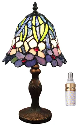 Produktbild von Tischlampe Tiffany Nachttischlampe Glasmalerei - 17,5 cm breit - 36 cm hoch - Retro Messing - Mit Knopfschalter und E14-Fassung