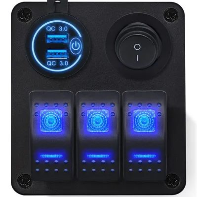 Produktbild von ProRide Schaltpanel 12V Auto/Boot, 2-Port USB QC3.0, 3 Schalter