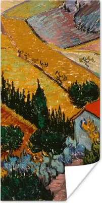 Produktbild von MuchoWow® Poster Landschaft mit einem Haus und einem Ackerbauern - Vincent van Gogh 60x120 cm - Wandschmuck