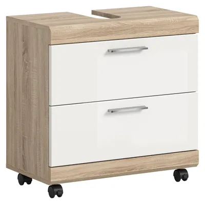 Produktbild von xonox.home Waschbeckenunterschrank Lambada Sonoma Eiche hell/ weiß hochglanz tiefzieh B/H/T: 60x60x34 cm