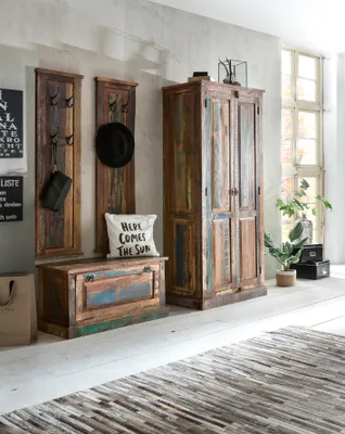 Produktbild von SIT Möbel Dielen-Set | 4-tlg. | Altholz lackiert bunt | 1 Schuhschrank, 2 Garderobenpaneele, 1 Kleiderschrank | B 85 x T 45 x H 180 cm | 18000-62 | Serie RIVERBOAT
