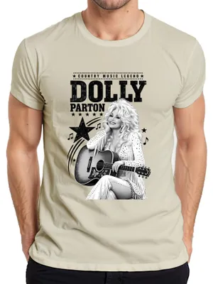 Immagine prodotto di Maglietta da uomo a tema country, con l'immagine di Dolly Parton, leggenda della musica country, e una chitarra western. Motivo: Nashville, folk. Taglia: L