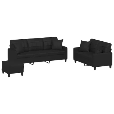 Produktbild von vidaXL 3-tlg. Sofagarnitur mit Kissen Schwarz Kunstleder