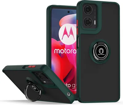 Obrázek produktu pro Pouzdro pro Motorola Moto G24 / G04 matné průsvitné TPU pouzdro s prstencovým držákem a stojánkem tmavě zelená