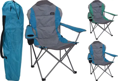 Produktbild von ECD Germany Campingstuhl faltbar, Grau-Türkis, Angelstuhl mit Getränkehalter & Tragetasche, Gartenstuhl klappbar, Übergroßer Klappstuhl mit Hochlehner