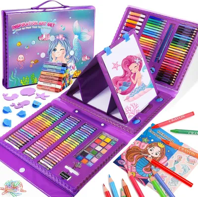 Productafbeelding van Schilderset voor kinderen, cadeau voor meisjes van 4-10 jaar, kleurpotlodenset, waskrijt, tekenbord