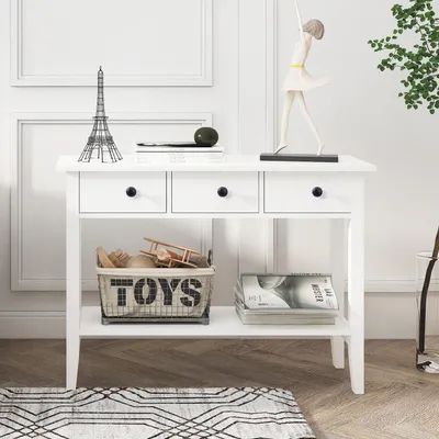 Image de Bureau console avec 2 tiroirs, dimensions 100 x 34 x 71,5 cm, couleur blanche
