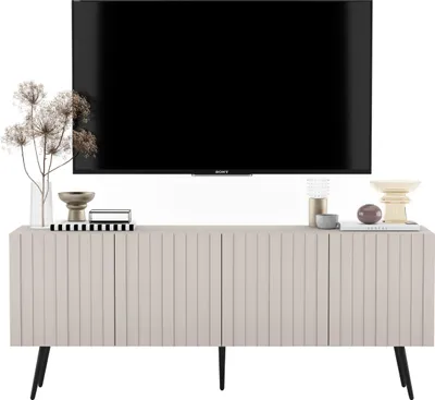 Produktbild von TV-Schrank Glamour TV-Schrank Elpis Viertürig Modern Lindner Möbel - 150 x 60,5x 36,5cm, Farbe: Kaschmir matt, Schwarz Metallbeine