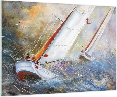 Produktbild von Bilder auf glas - Einteilig - Segelboot Bild Regatta - 100x70cm - Glasbilder - Wandbilder - Bilder - zum Aufhängen bereit - Wanddekoration aus Glas - Glas Bilder - Wandbild auf Glas - GAA100x70-4134