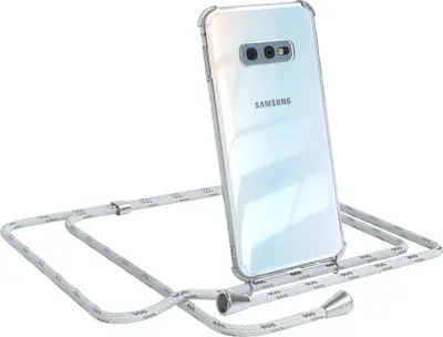 Produktbild von EAZY CASE Handykette kompatibel mit Samsung Galaxy S10e, Handyhülle mit Umhängeband, Handykordel, Schutzhülle Clear, Band in Weiß