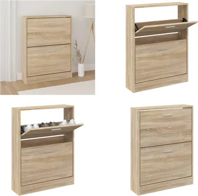 Obrázek produktu pro vidaXL Botník dubový vzhled 59x17x81 cm materiál na bázi dřeva - Regál na boty - Police na boty - Skříňka na boty