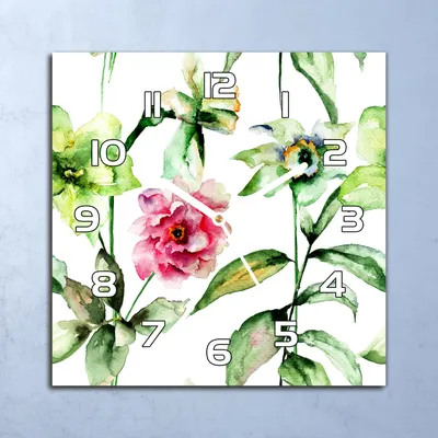 Produktbild von Deko Glasuhr Wanduhr 30x30 Frühlingsblumen Quarz Küchenuhr Bürouhr