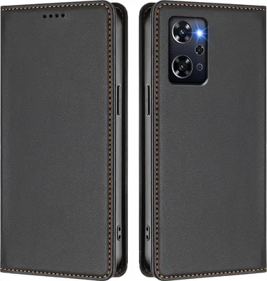 Image de Etui en cuir pour Oppo Reno9 A, étui magnétique en cuirPolyuréthaneavec support Noir