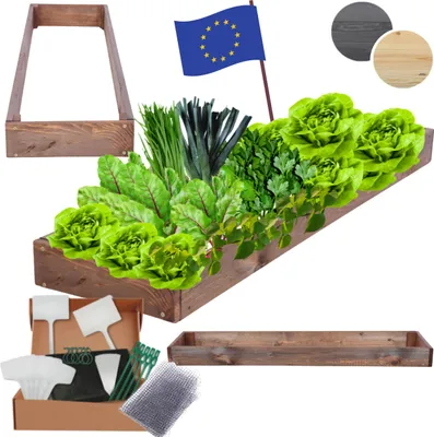 Produktbild von MODO24 Hochbeet Holz, Pflanzkasten, Massivholz, Kiefer, Kräuterbeet, Blumenkasten, Garten, Terrasse, 9x30x100 cm, Braun, ZP09