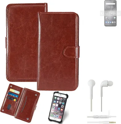 Produktbild von K-S-Trade 360° Hülle kompatibel mit Gigaset GS5 Lite inkl. Headphones braun Kunstleder Case BookCase WalletCase Kunstlederederhülle Handyhülle,