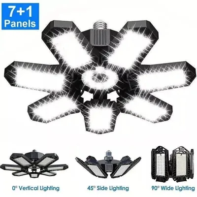 Productafbeelding van 120W LED garageverlichting, werkplaatslamp, 20000 lumen, 6500K. Met 7+1 verstelbaar paneel, E26/E27 fitting. Garageverlichting voor garage, werkplaats, kelder