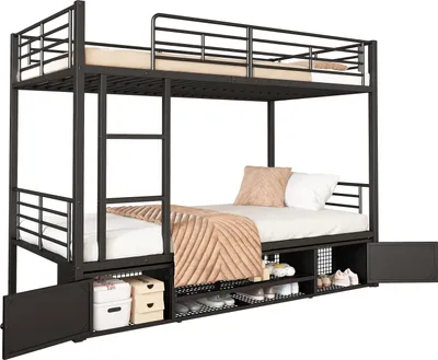 Produktbild von Etagenbett mit 2 Liegeflächen und Lattenrost, 90x200cm, Kinderbett mit Rausfallschutz, Metallbett