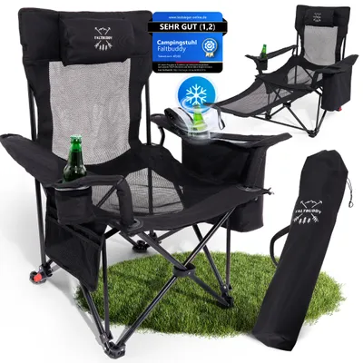 Produktbild von Faltbuddy Campingstuhl Faltbar 180 kg 2in1 mit XXL-Kühltasche - schwarz