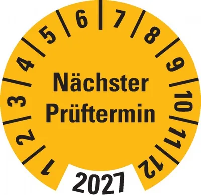 Produktbild von Dreifke® Prüfplakette Nächster Prüftermin 2027,gelb,Dokumentenfolie,Ø 30mm,18...