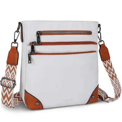Image de Sac à bandoulière pour femme, taille moyenne, sac à bandoulière, plusieurs poches, sac à bandoulière avec sangle réglable, pour l'école, le travail et les voyages