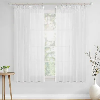 Immagine prodotto di Ibenzoa® Tende con passamaneria, set da 2, colore bianco, tessuto voile traslucido, dimensioni 122 x 140 cm (altezza x larghezza), 100% poliestere – ideali per soggiorno e camera da letto
