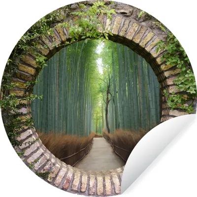 Produktbild von MuchoWow® Runde Wandtattoo - Wandsticker Tapete Aufkleber Bambus - Wald - Japanisch - Aussicht Ø 50 cm Selbstklebend und Repositionierbar - Wandaufkleber - Kreis - Wand Kreis - Wand Bild - Foto Tapete - Selbstklebende - Wohnzimmerdekoration - Wand Dekoration - Kinderzimmer