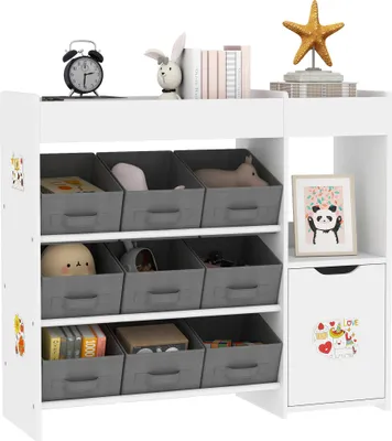 Produktbild von Spielzeugregal Kinder - Regal mit Boxen - 9 herausnehmbare Boxen - Stickerbögen inklusive - 92×30×80 cm - Weiß