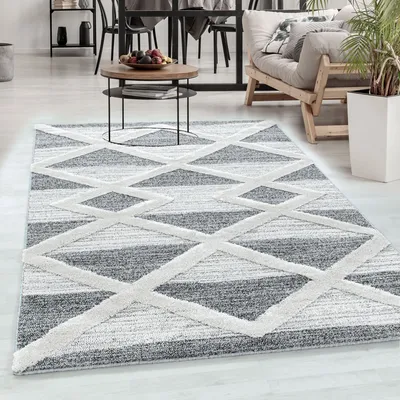 Produktbild von Carpetsale24 Koberec Obývací pokoj High-Low Effect 3D Optics Skandinávský Boho Design Elegantní koberec s vysokým vlasem Fluffy Velikost 280x370 cm
