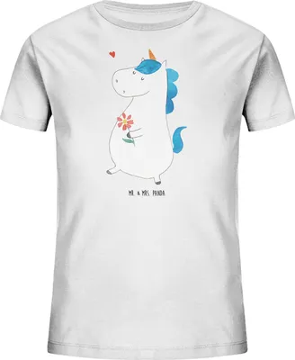 Produktbild von Mr. & Mrs. Panda Kleinkinder T-Shirt Einhorn Spaziergang 9-11 Jahre (134/146) - Weiß - Geschenk, Einhörner, Organic Kinder, Blumen, Schwester, Mutter, Unicorn, Teenager