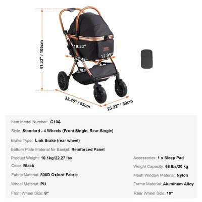 Image de Poussette pour chiens - Légère - Poussette pour animaux de compagnie - Adaptée aux chiens et aux chats - Pliable - avec frein